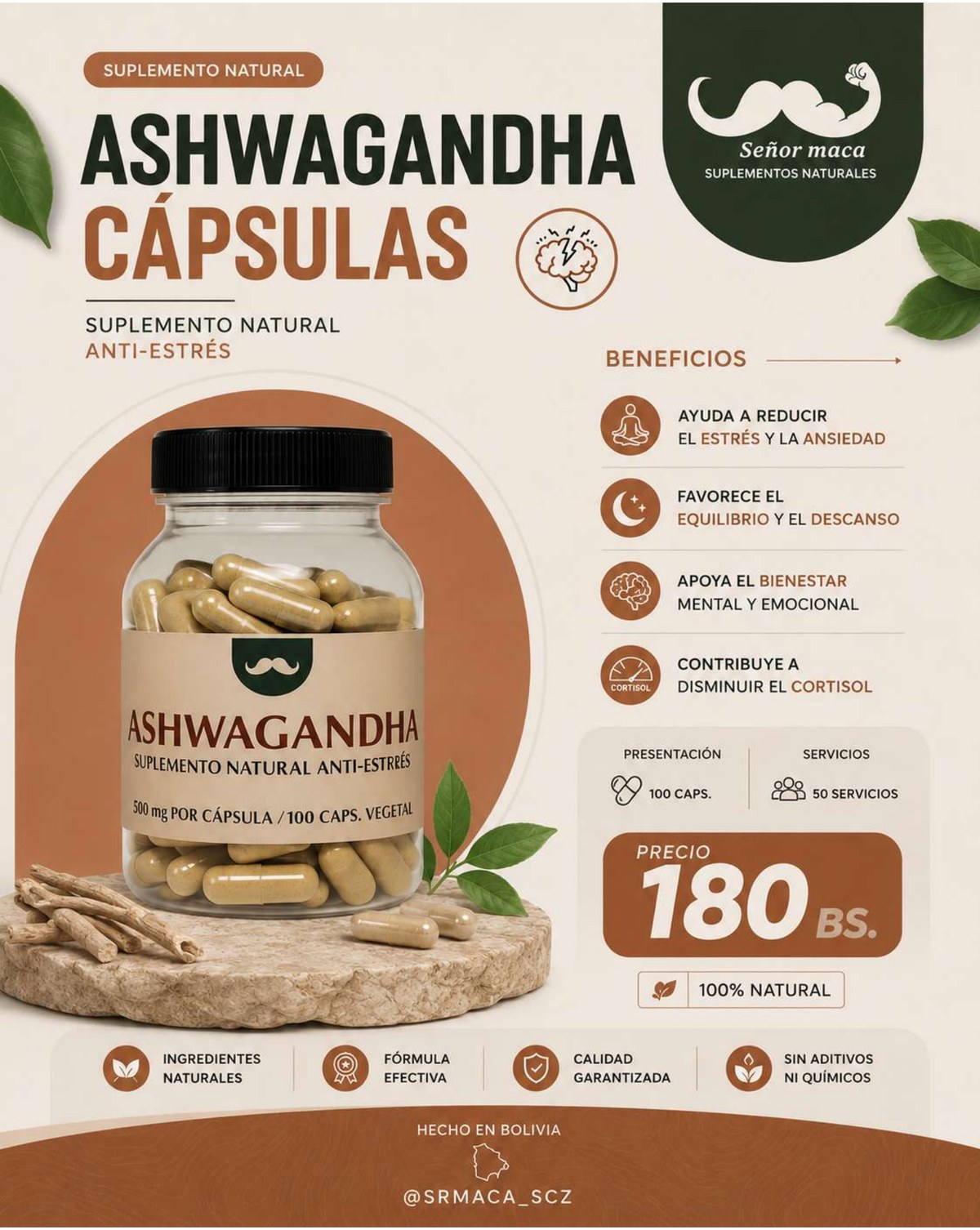 Ashwagandha en cápsulas, catálogo srMaca